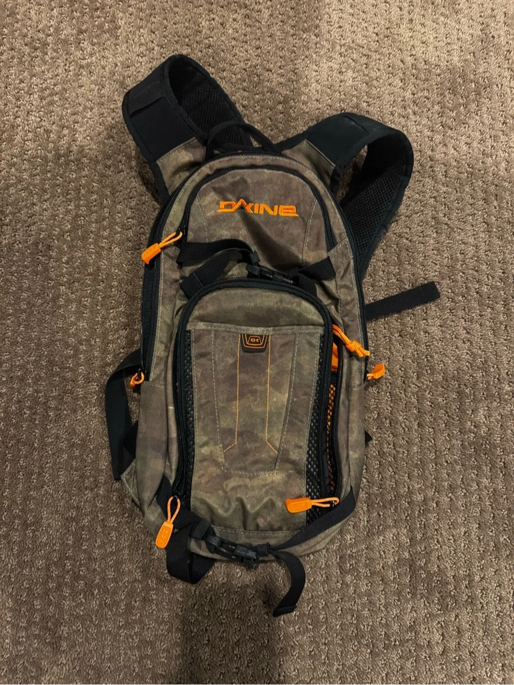 Dakine Olive Camo Backpack with Orange Accents